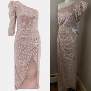 Mac Duggal Pink Sequin One-Shoulder Cocktail Gown